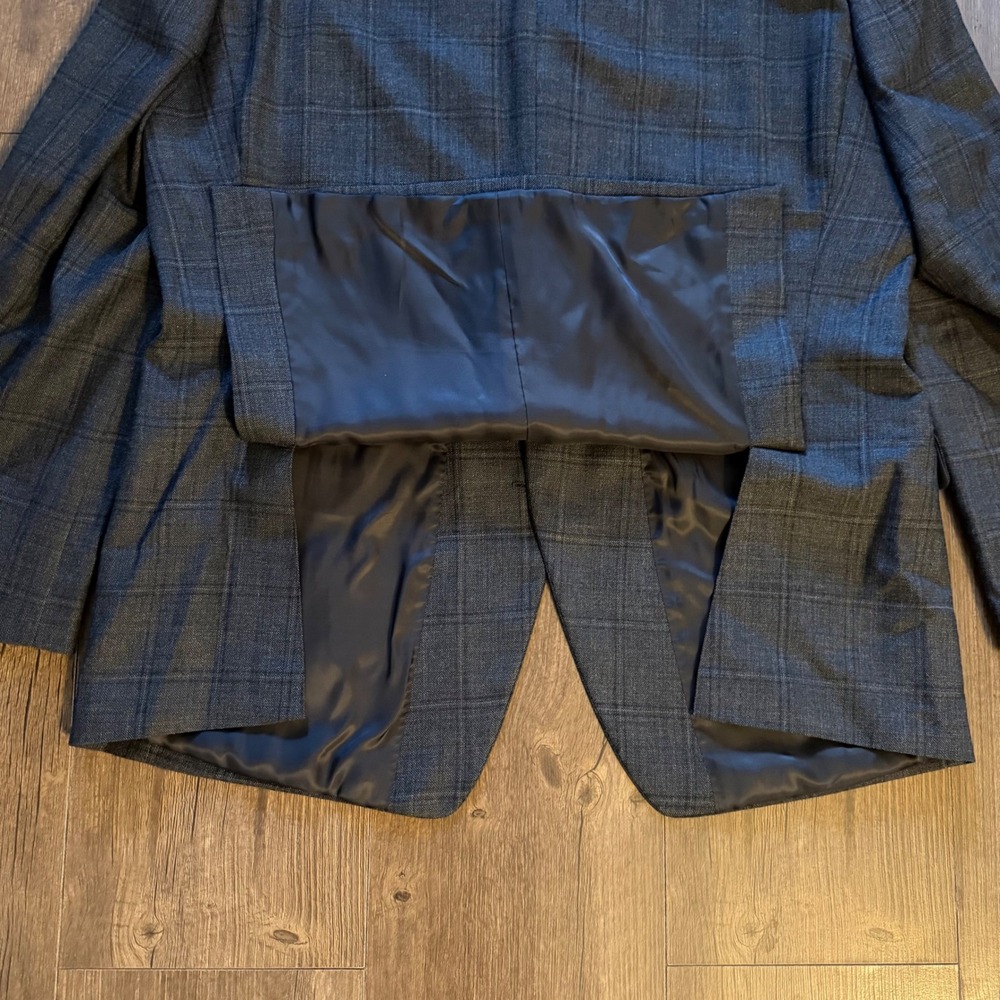 Calvin Klein Blazer Dark Grey Glen Plaid Two Button Sport Coat Preppy Mens 44R - Picture 7 of 13